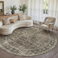 Brown Round Area Rug 6ft Washable 6x6 Circle Vintage Low Pile