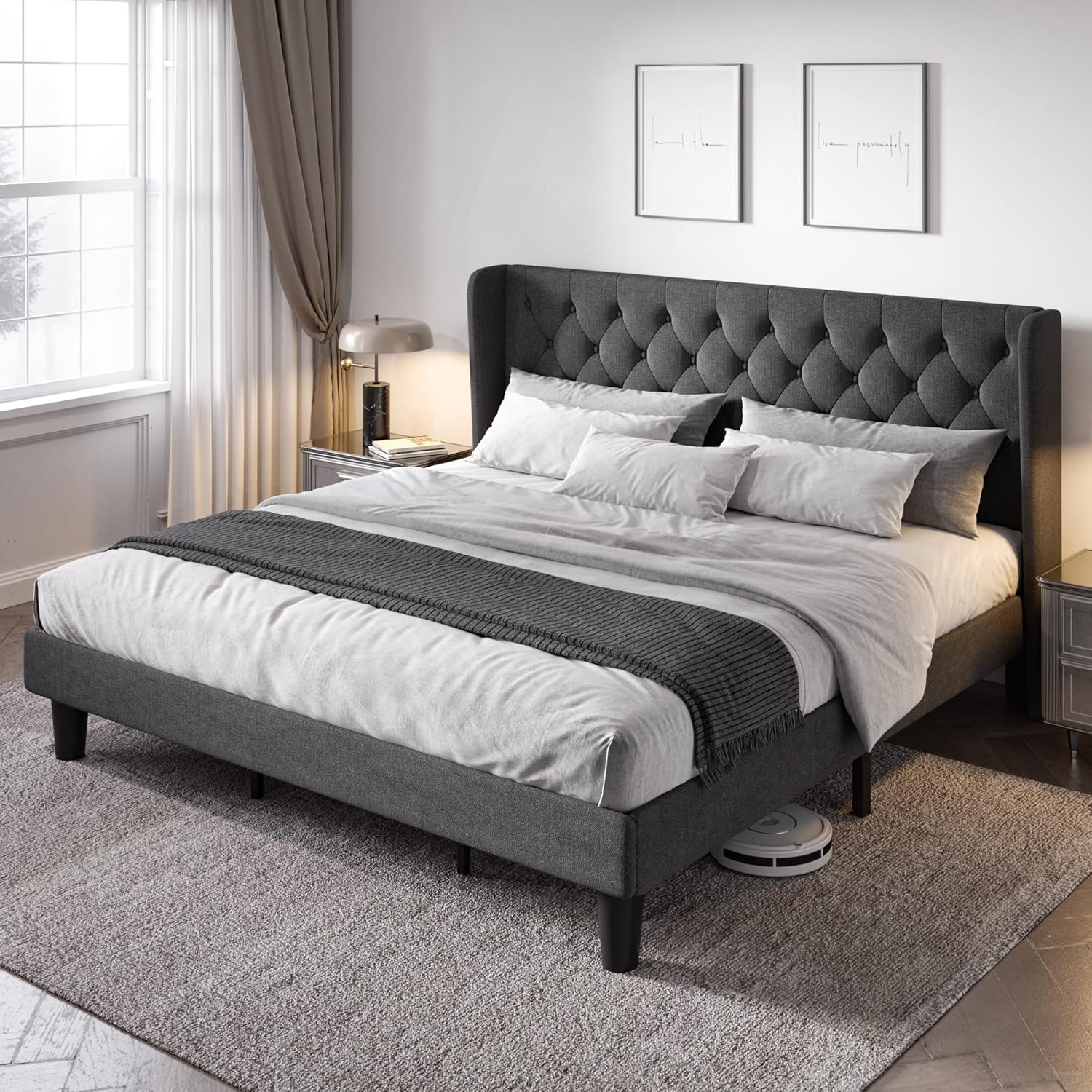 Allewie King Size Upholstered Platform Bed Frame with Wingback