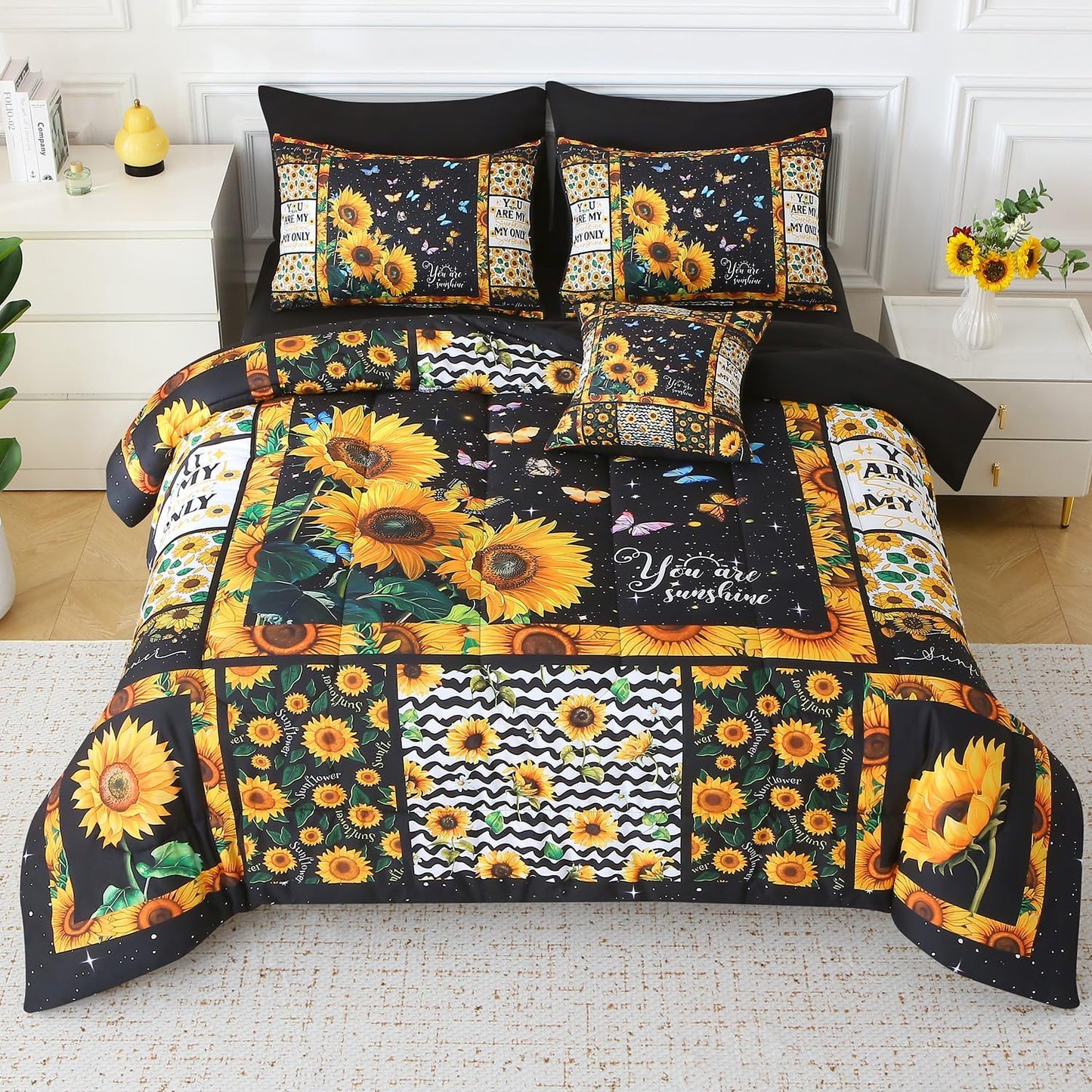 JQinHome Sunflower Comforter Set Full for Girls and Women