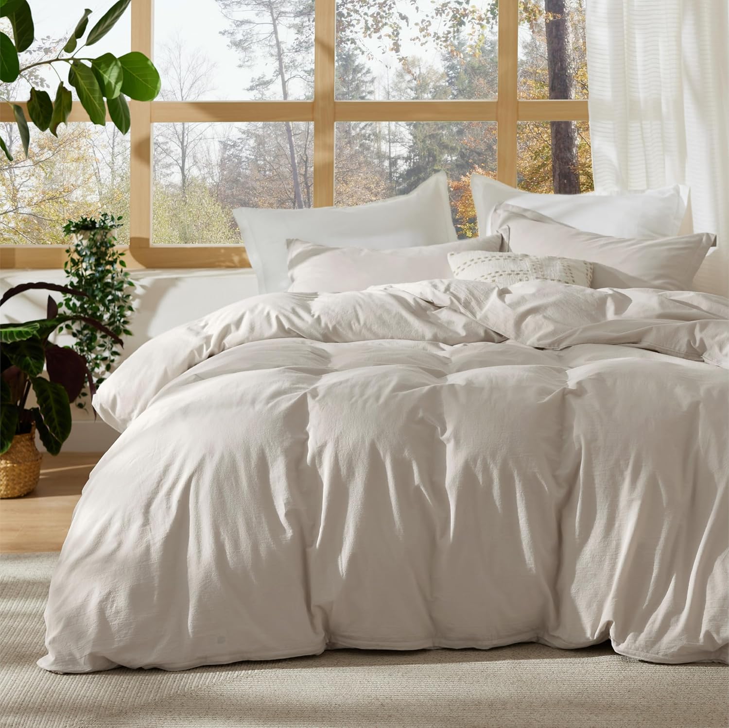 Bedsure 100% Stone Washed Cotton Duvet Cover King - Light Greige