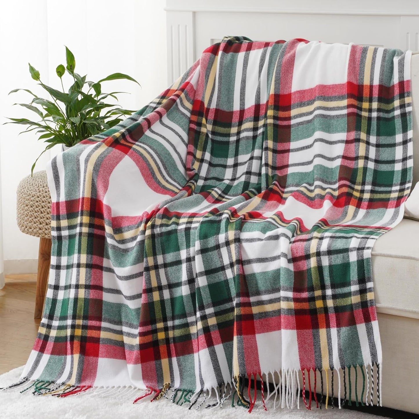 BATTILO HOME Christmas Green Plaid Throw Blanket for Cozy Decor