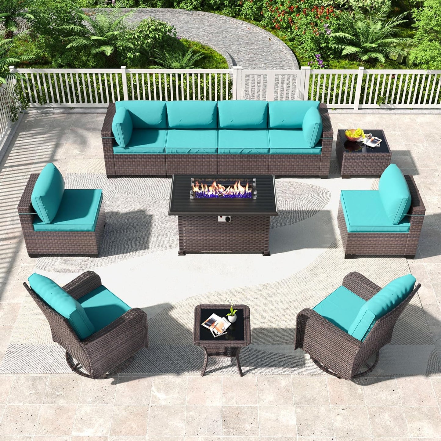 Kullavik 11PCS Outdoor Patio Furniture Set with Fire Pit Table
