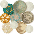 Boho Wall Basket Decor Set 11 Pcs - Woven Bulrush Farmhouse Accent