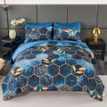 Blue Gold Marble Queen Bedding Set - Modern Steel Blue Comforter
