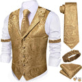 Mens Silk Paisley Vest and Tie Set - 5PC Formal/Casual Waistcoat Set