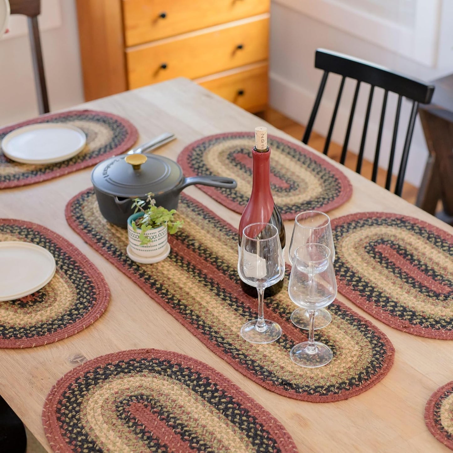 Highland Braided Oval Table Runner for Rustic Lodge Decor