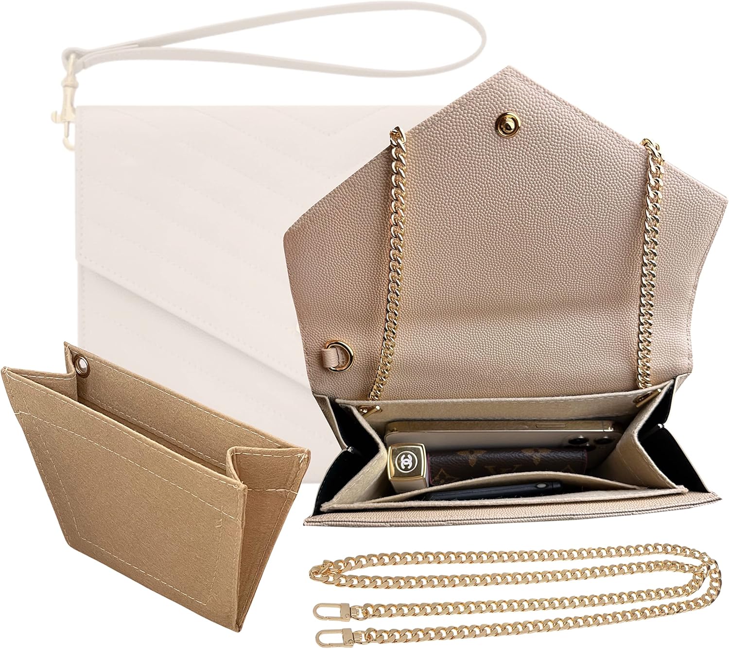 Monogram Clutch Conversion Kit with Gold Chain Wristlet Insert