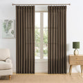 Brown Pleated Linen Curtains 86 in Long Semi Sheer Pinch Pleat