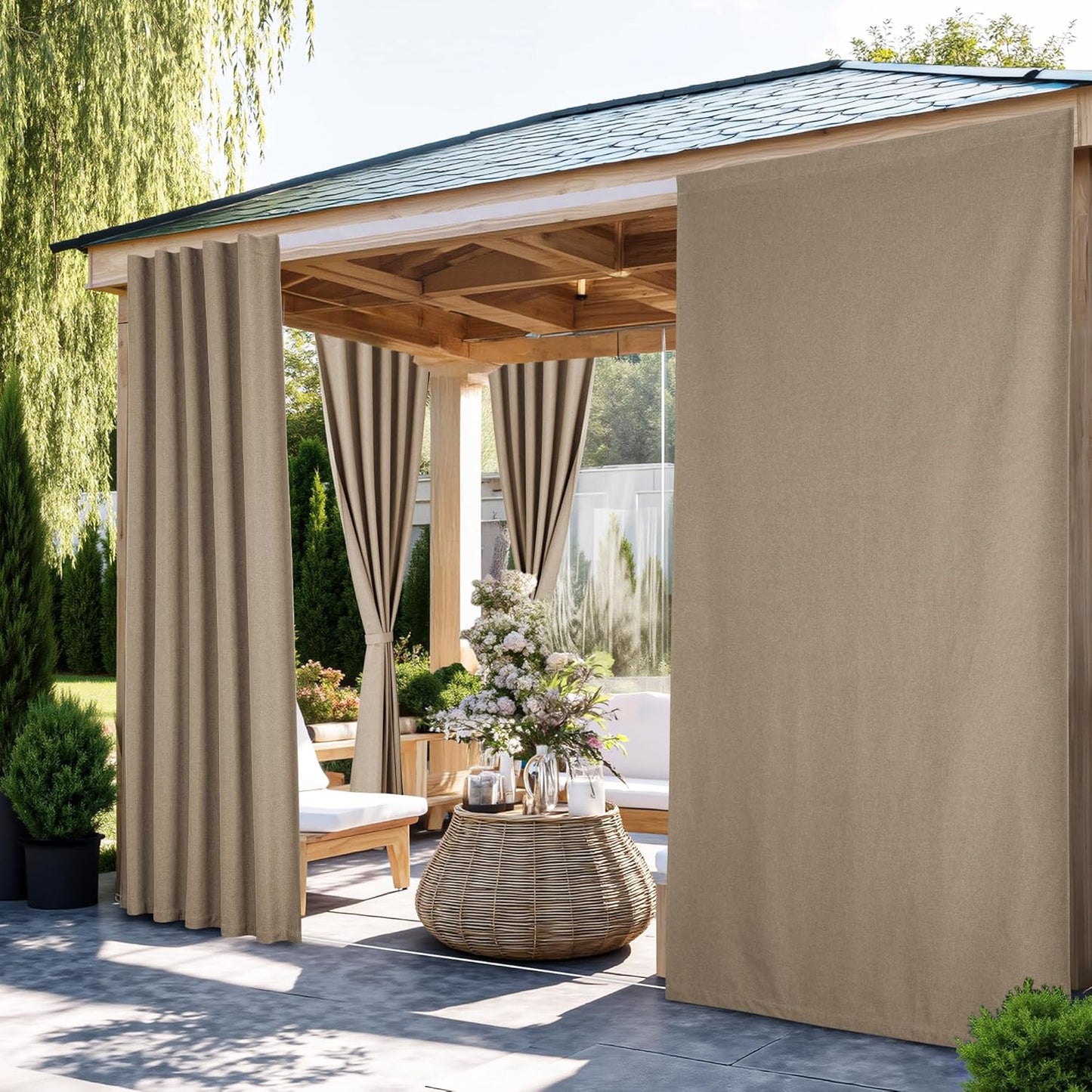 NICETOWN 100% Blackout Linen Outdoor Curtains for Your Patio