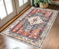 Boho Area Rug 3x5 ft Vintage Printed Entryway Rug - Washable Non Slip