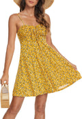 Spaghetti Strap Floral Mini Dress for Women - Ruched Drawstring