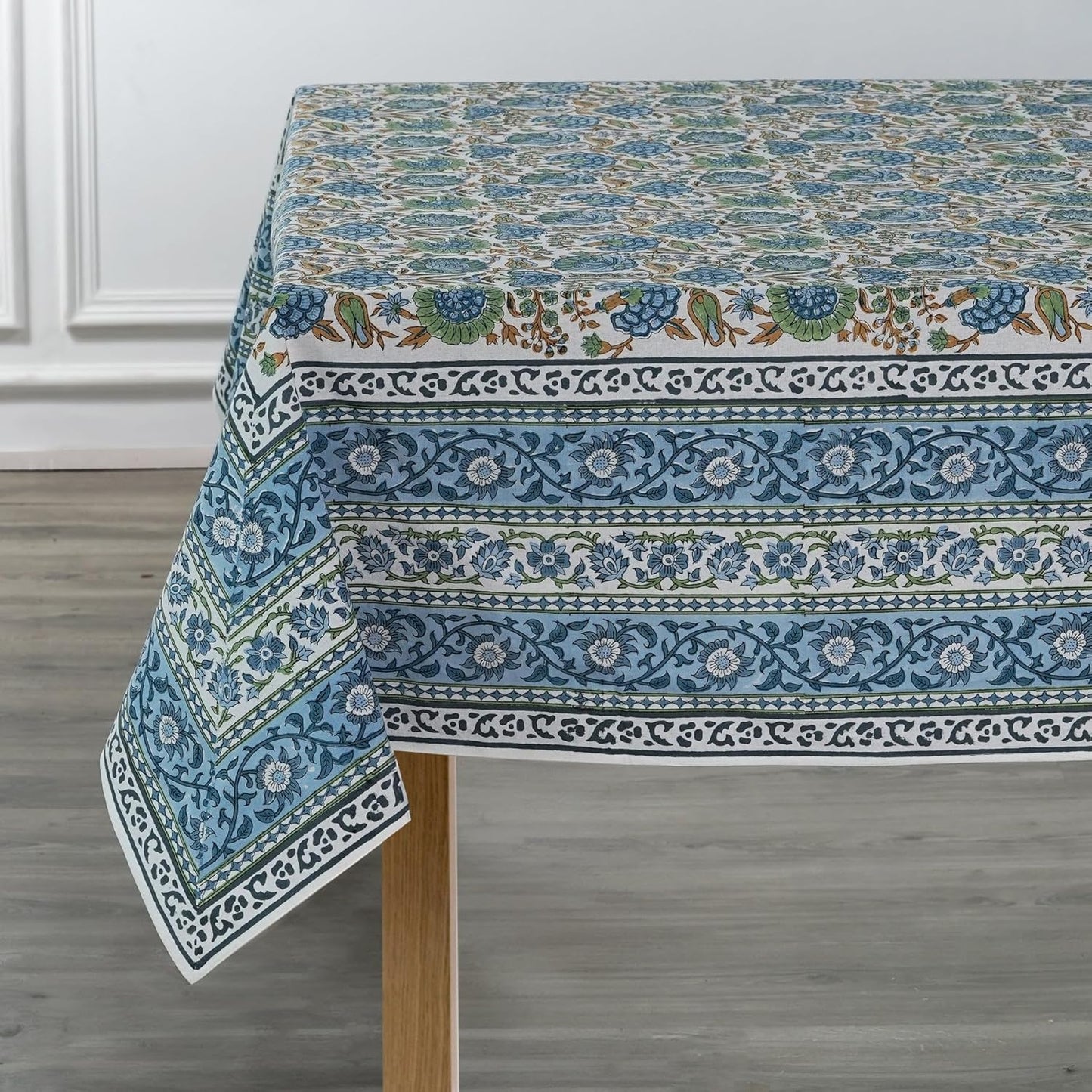 Ridhi Asparagus Green Hand Block Print Cotton Tablecloth 140 x 72