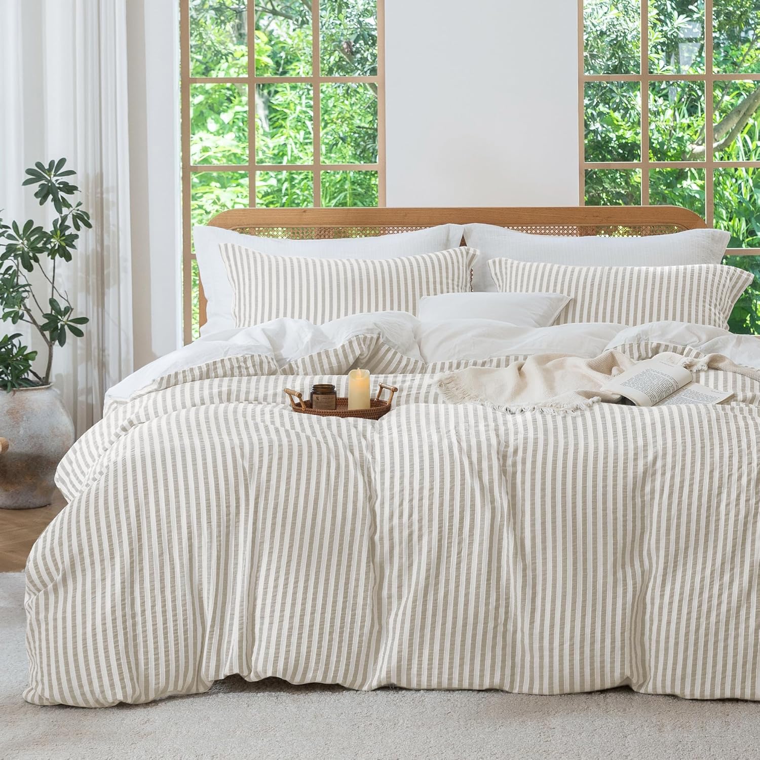 MILDLY Jacquard Stripe Duvet Cover Set for Boho Chic Bedrooms
