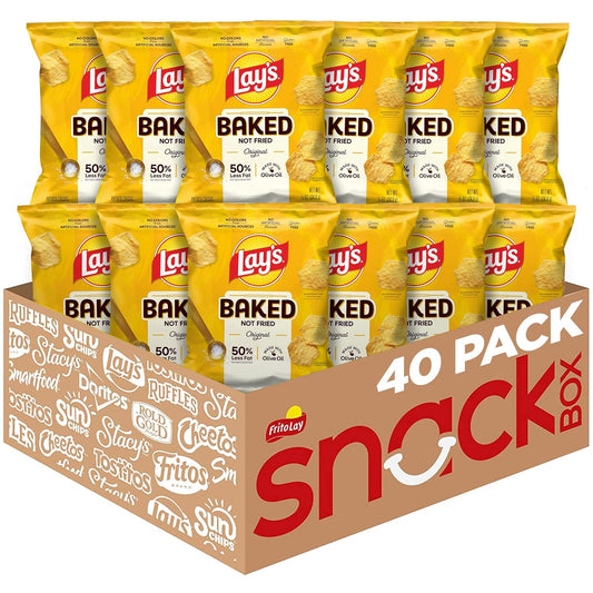 Baked Lay's Potato Chips 40 Pack, 50% Less Fat Snack Option
