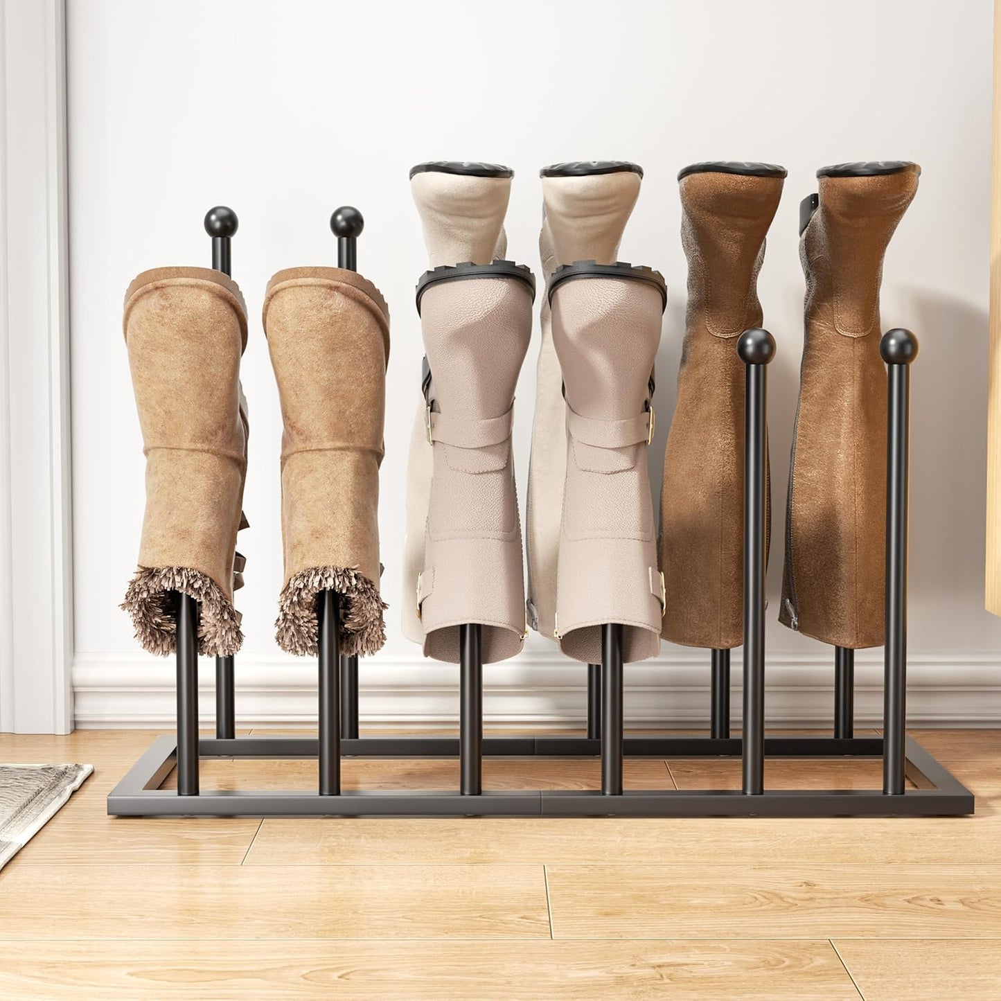 Free Standing Shoe Racks for 6 Pairs - Black Metal Boot Rack
