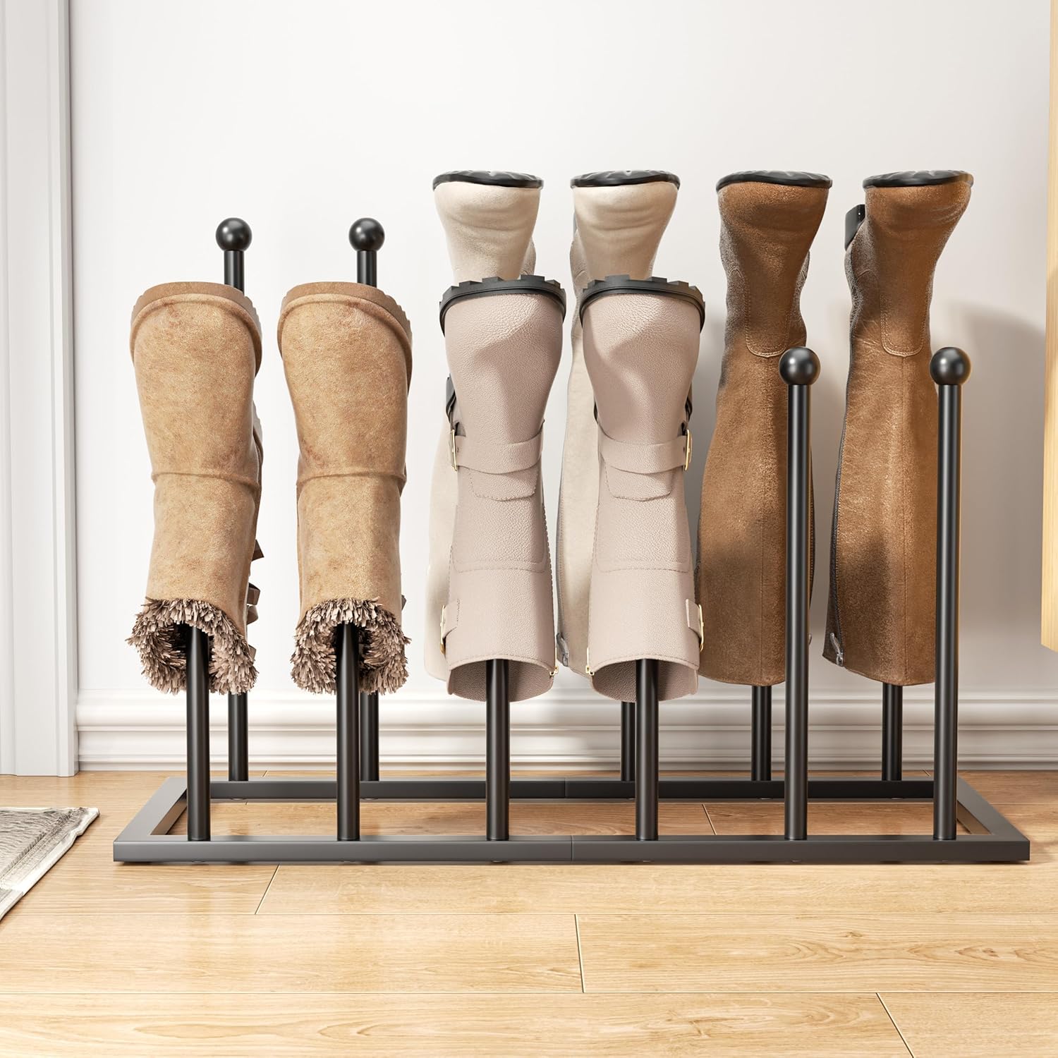 Free Standing Shoe Racks for 6 Pairs - Black Metal Boot Rack