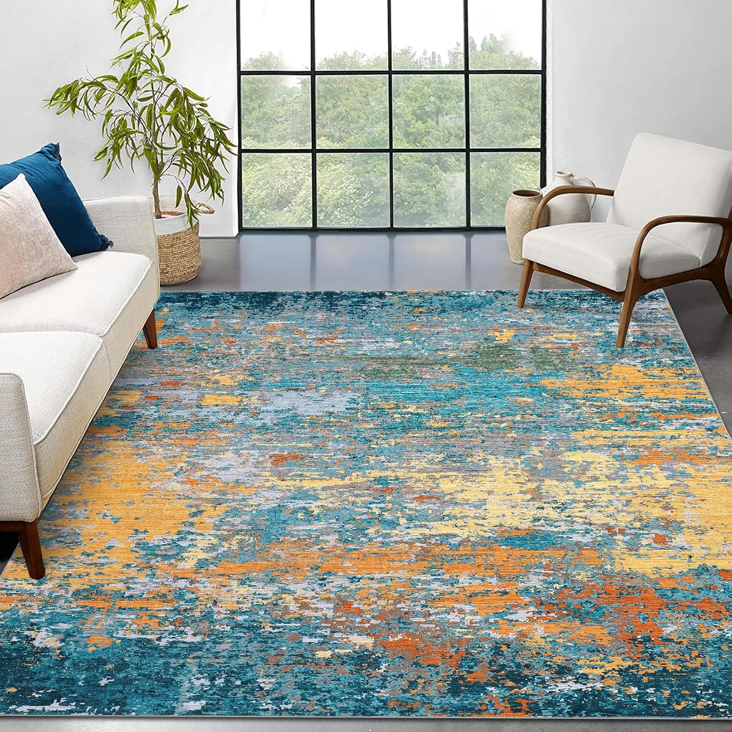 10x13 Modern Abstract Faux Wool Accent Rug for Cozy Living Room