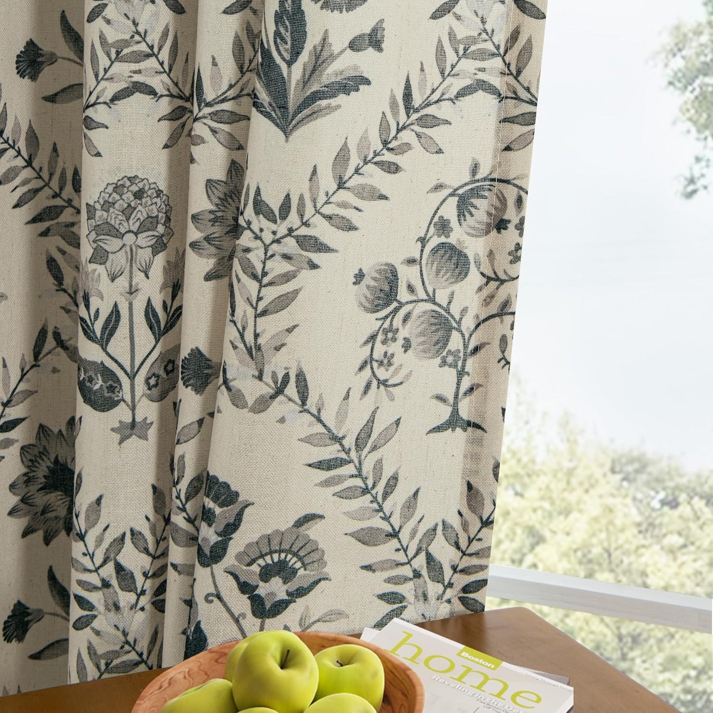 Floral Linen Curtains 102 Inch Length for Living Room Decor