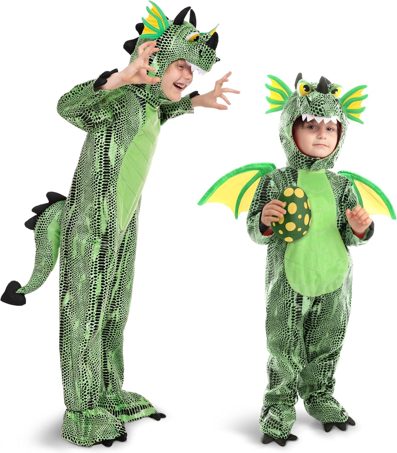Unisex Green Dragon Costume for Kids with Wings and Eggs