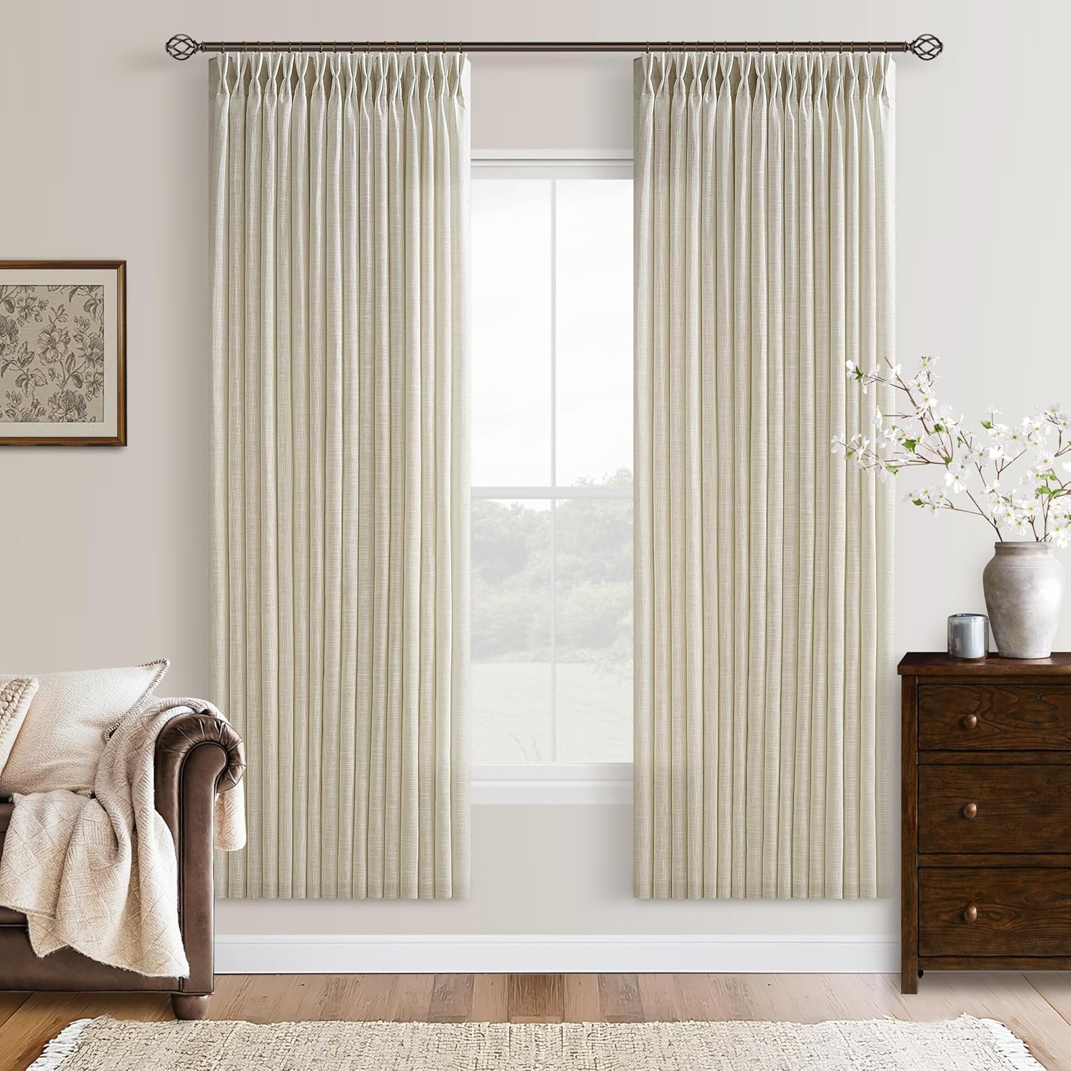 Flax Linen Blend 72 Inch Curtains for Bedroom Rustic Charm