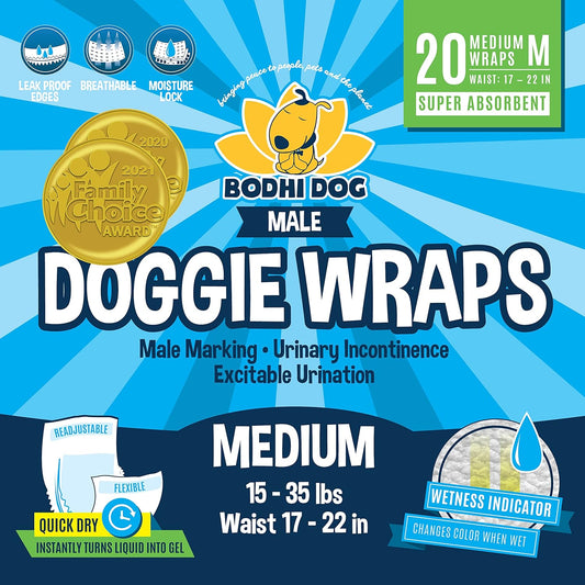 Bodhi Dog Disposable Male Dog Diapers - Super Absorbent Wetness Indicator - Medium