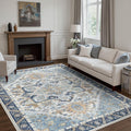 5x7 Blue Boho Area Rug Machine Washable - Ultra-Thin Floral