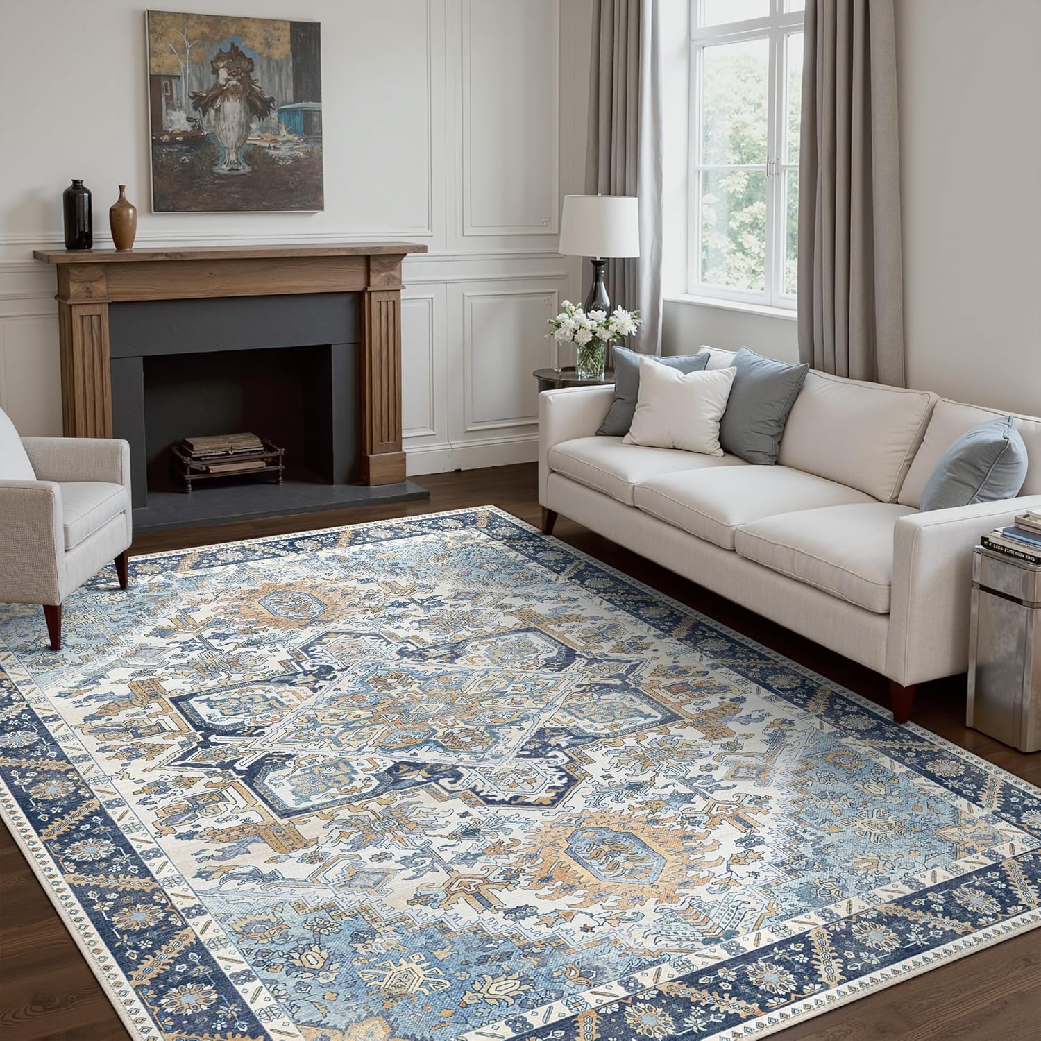 5x7 Area Rug Machine Washable Boho Rug for Living Room