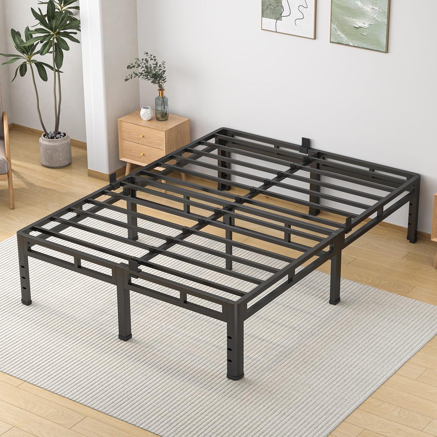 NKZ Full Size Bed Frame 14 Inch with Box Spring 2 in 1 Design
