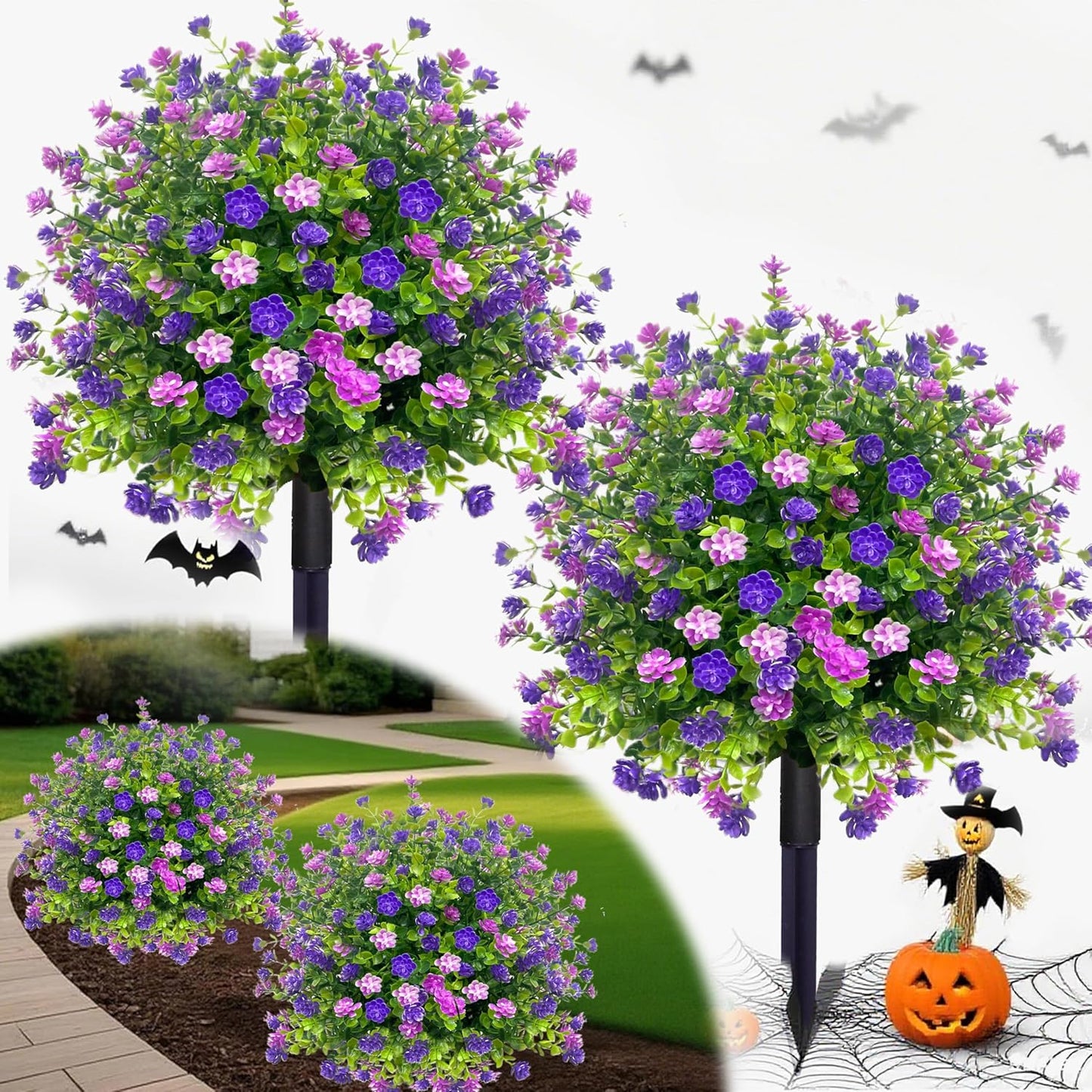 2 Pack Artificial Topiary Ball Trees for Outdoor Decor