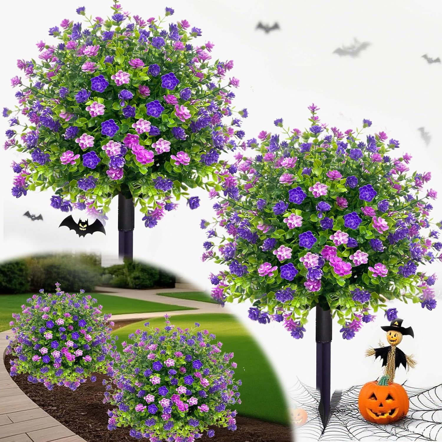2 Pack Artificial Topiary Ball Trees for Outdoor Decor
