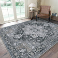 GENIMO 8x10 Area Rug Dark Gray - Machine Washable Vintage Style