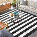 Black White Striped Rug 5x7 Area Rug - Machine Washable Classic Look