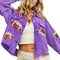 Women's Cropped Corduroy Jacket with Football Sequin Patch - SeekMe