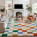 Checkered Rug 6x9 for Living Room - Modern Neutral Shag Rug