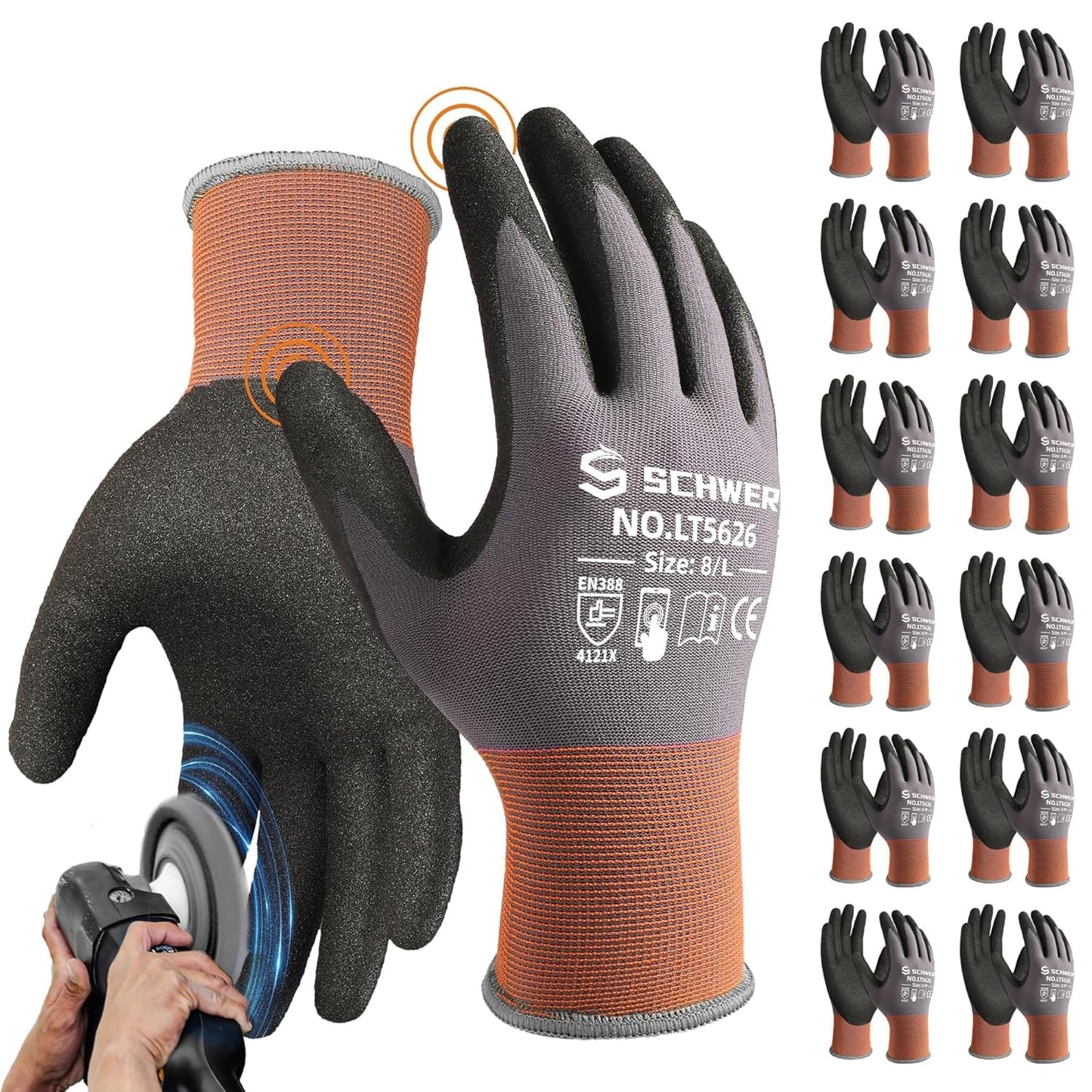 Schwer 12 Pairs Safety Work Gloves for Heavy Duty Use