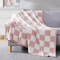 Checkered Throw Blanket Pink Cozy Soft Fluffy Throw - Warm All-Season