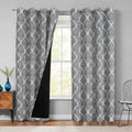 100% Blackout Curtains 90 in Long 2 Panels - Grey Moroccan Geo