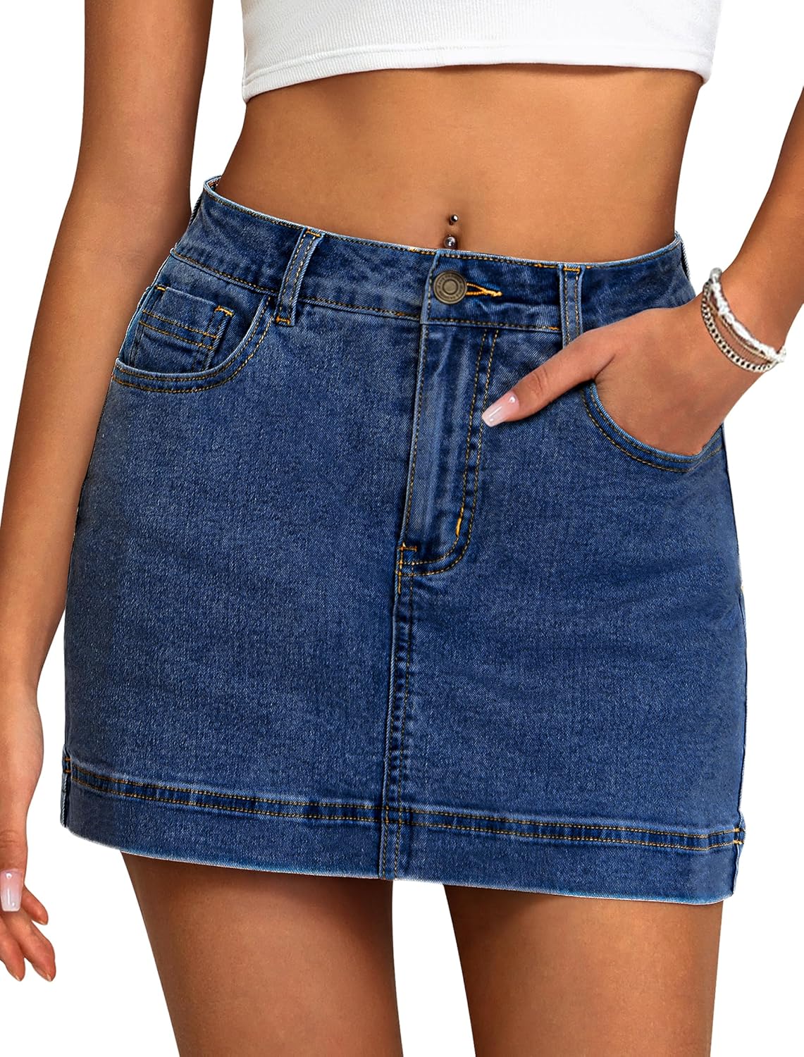 Trendy High Waisted Y2k Mini Skirt and Denim Shorts Combo