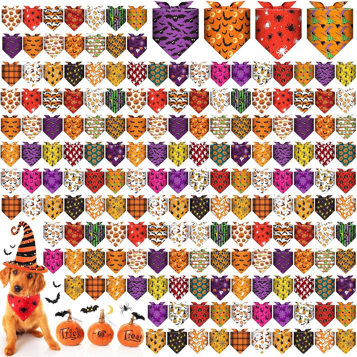 180 Pcs Halloween Dog Bandanas for Spooky Pet Costumes