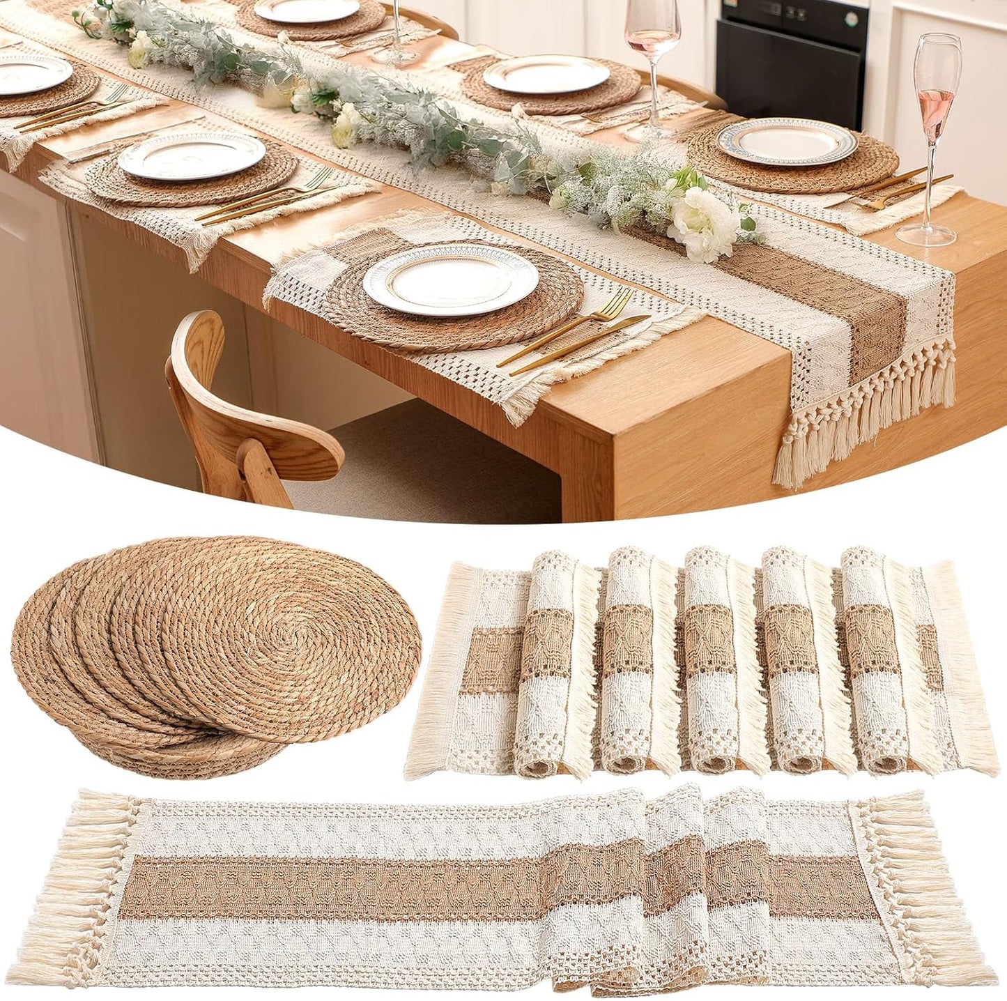 Boho Placemats Set of Round Woven Placemats for Dining