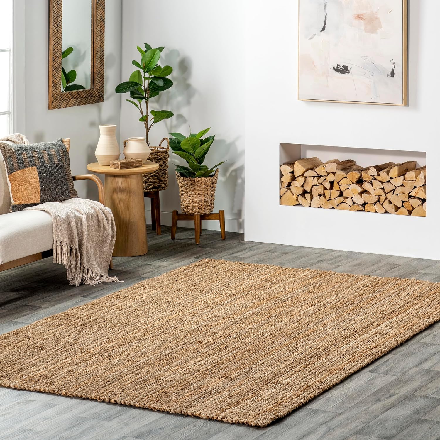 nuLOOM Ashli Solid Farmhouse Jute Area Rug for Cozy Homes