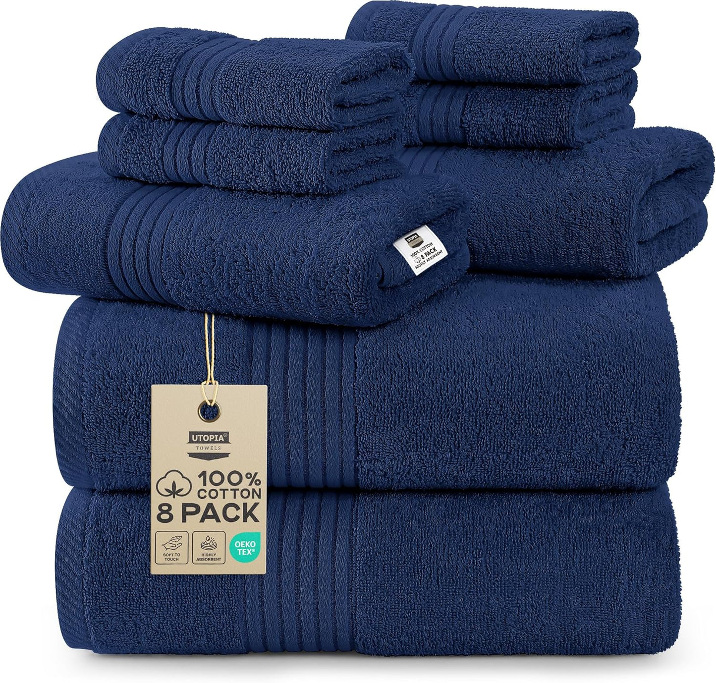 Premium 8 Piece Towel Set for Bath, Hand, and Washcloths