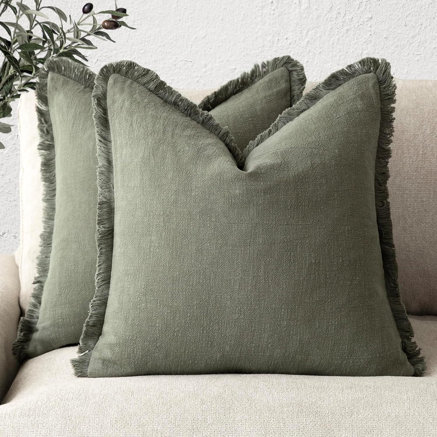 Foindtower Decorative Linen Fringe Throw Pillow Covers for Cozy Living
