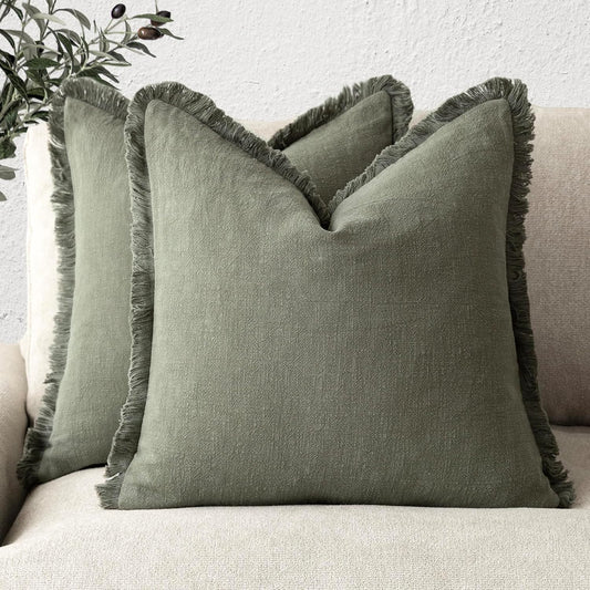 Foindtower Decorative Linen Fringe Throw Pillow Covers for Cozy Living