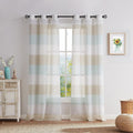 Tan and Spa Blue Stripe Sheer Color Block Curtain Panel - 108in