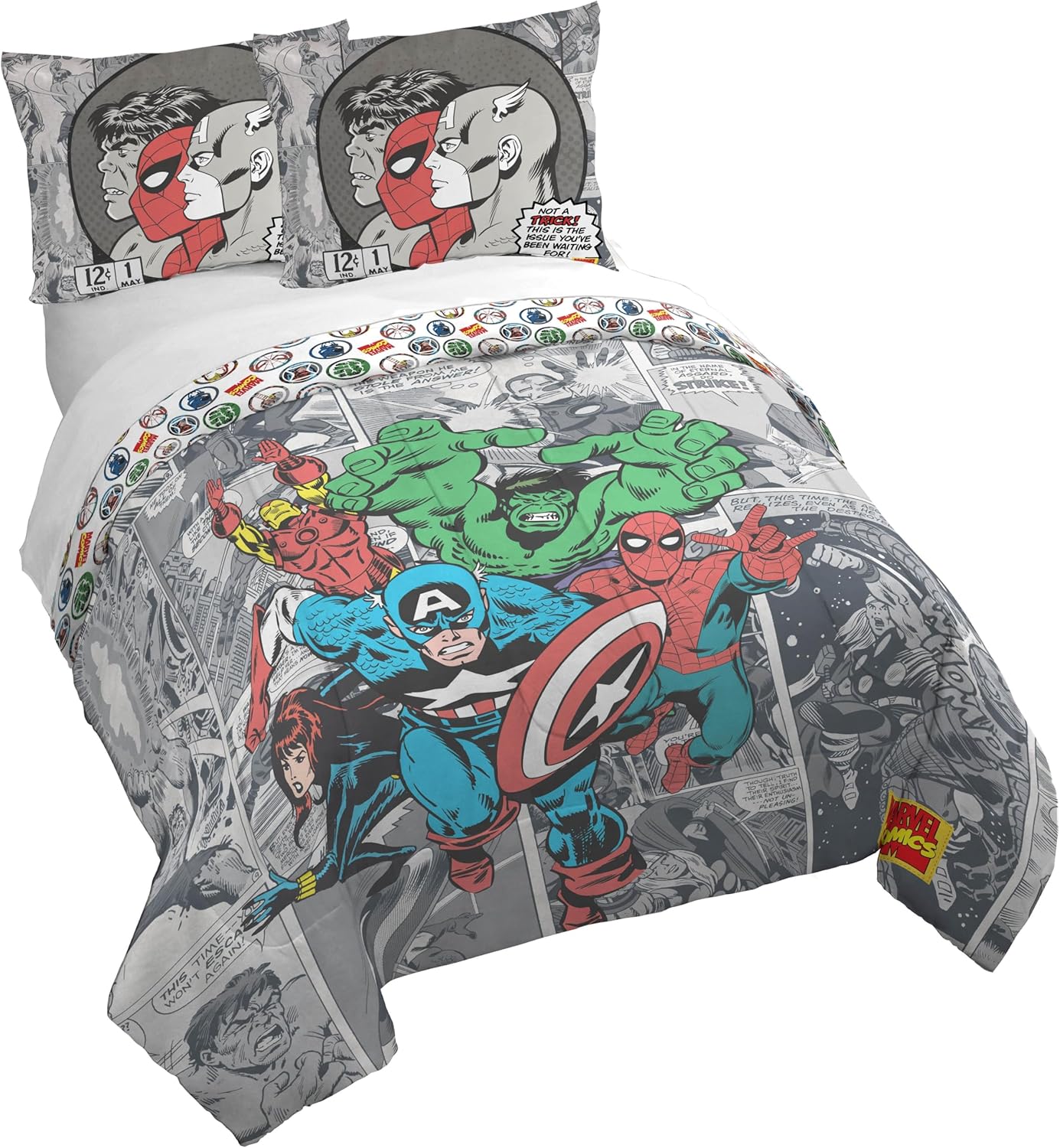 Jay Franco Kids Duvet Cover Set - Marvel Comics Grey