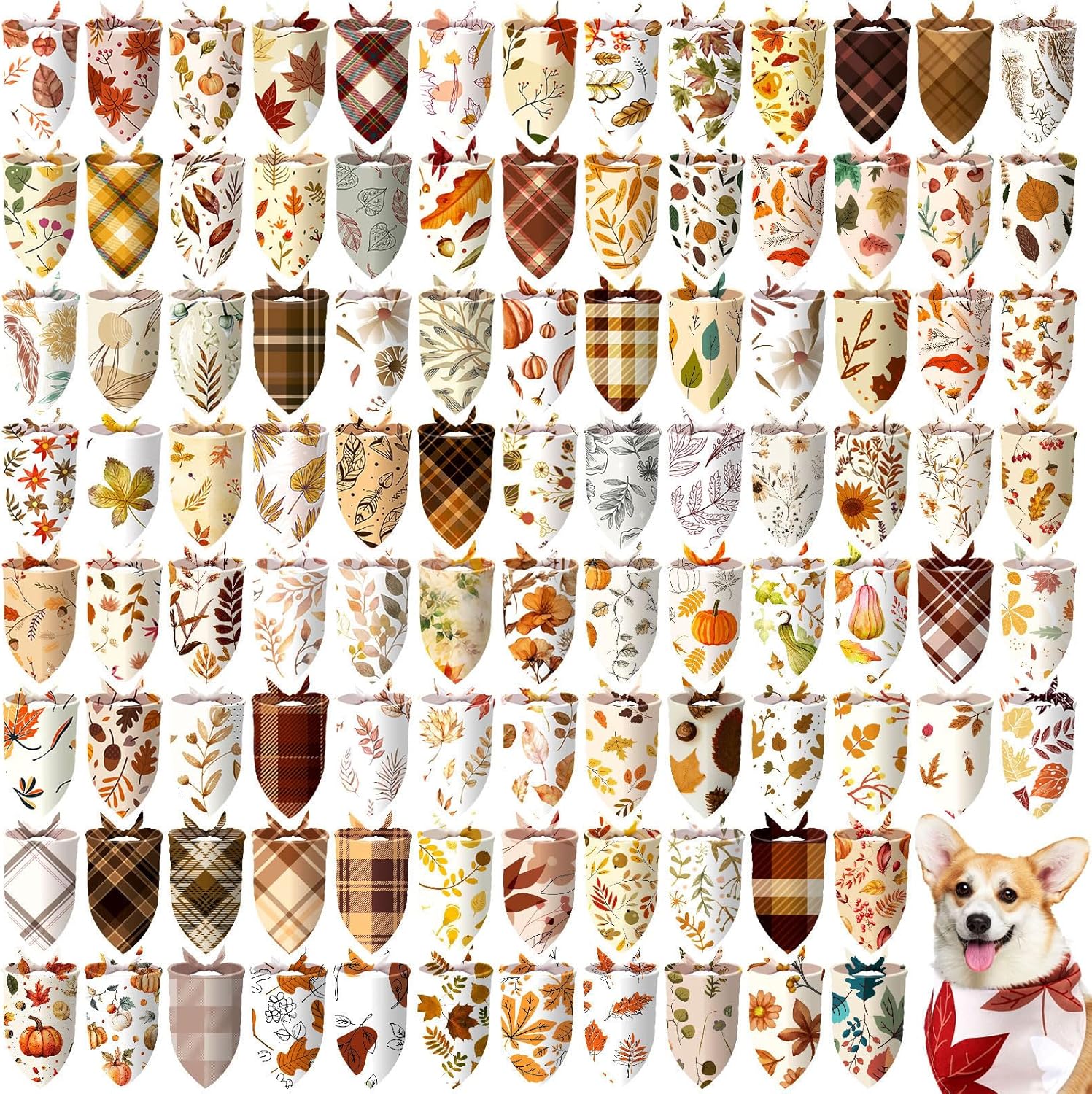 100 Pcs Fall Dog Bandanas for Medium Large Dogs - Autumn Style