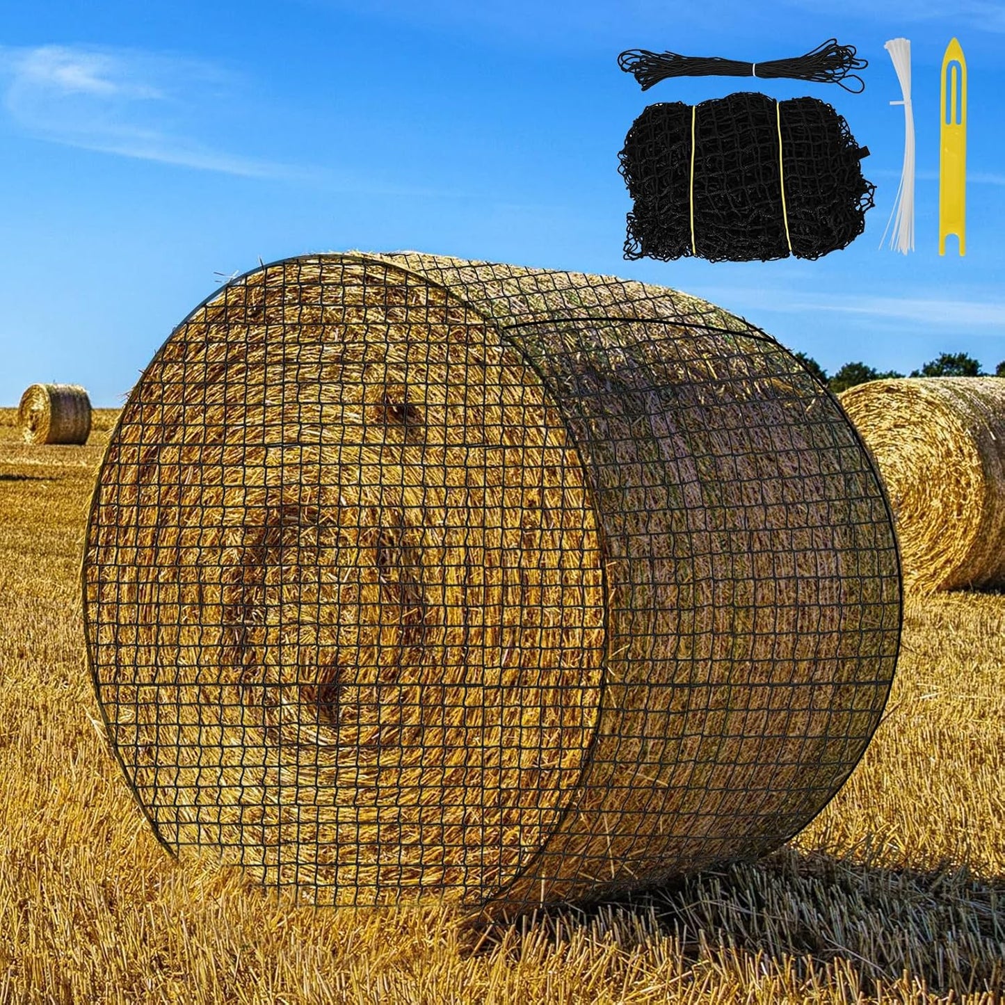 5x5 Ft Round Bale Hay Net for Horses & Goats - Efficient Feeding