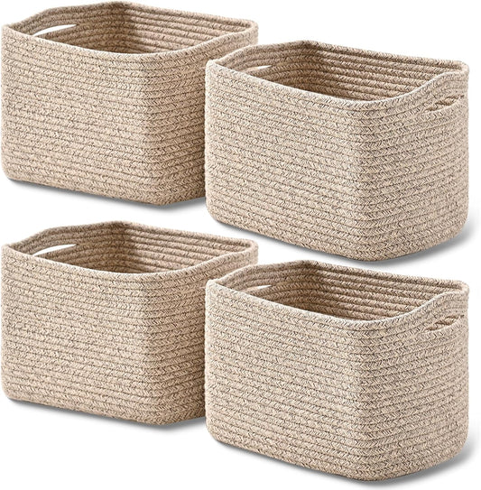 Small Storage Baskets for Shelves Organizing - 4 Pack Brown
