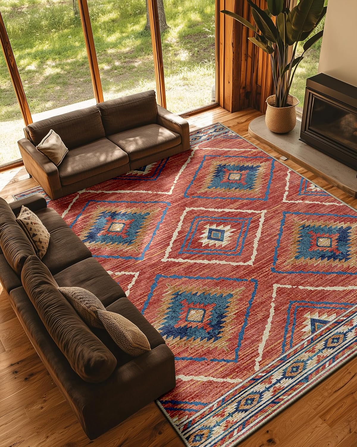 9x12 Area Rug Machine Washable Non-Slip Tribal Print Design